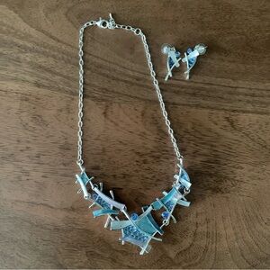 Beautiful shades of blue and silver matching fashion necklace and earrings